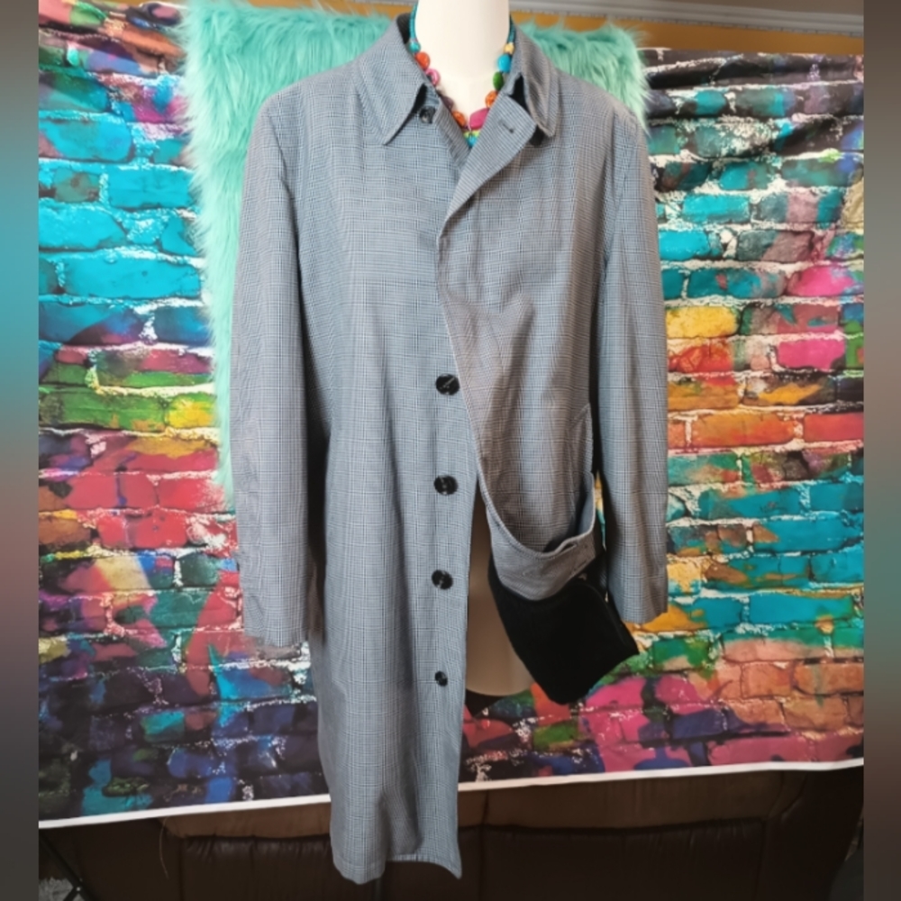 London Fog Men's Parliament Plush Gray Houndstooth Trench Coat Size 40 Reg - Picture 3 of 15